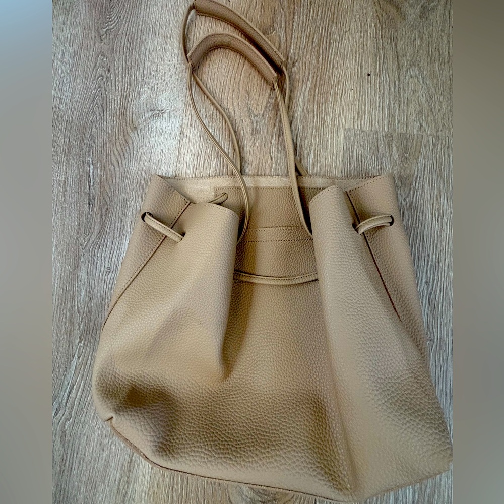 Minimalist Beige Pebbled Tote Bag | Soft Vegan Leather Shoulder Purse